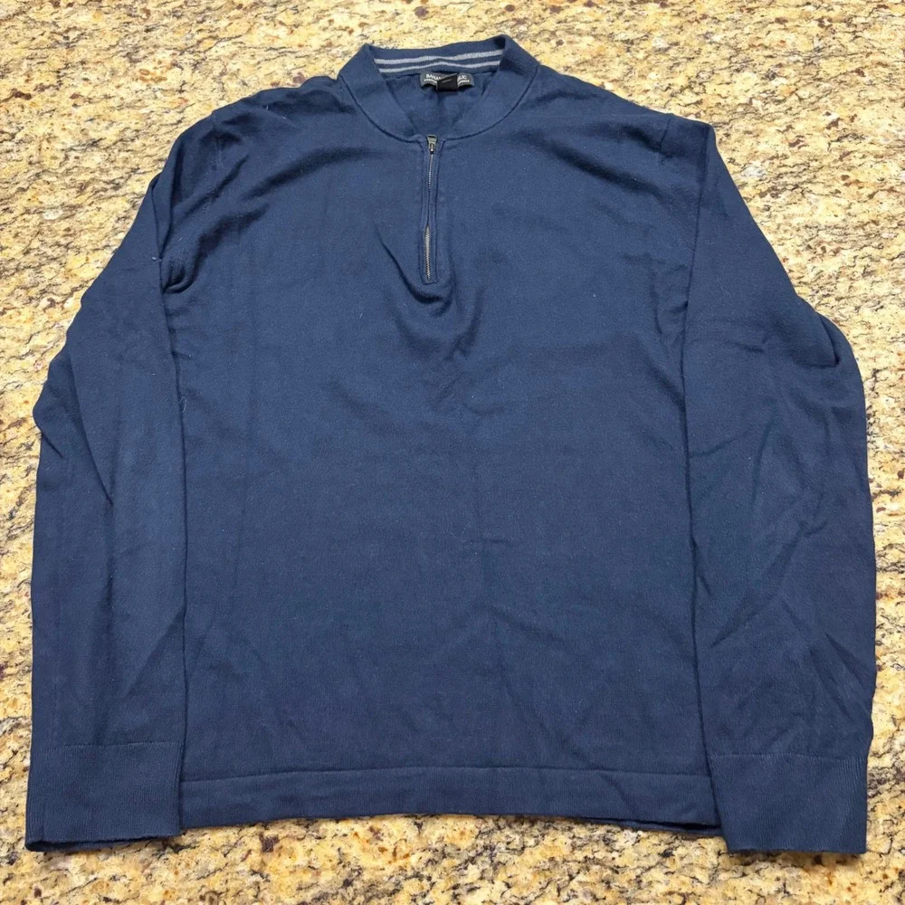 Banana Republic Mens Large Blue Cotton Cashmere Quarter Zip Sweater Pullover